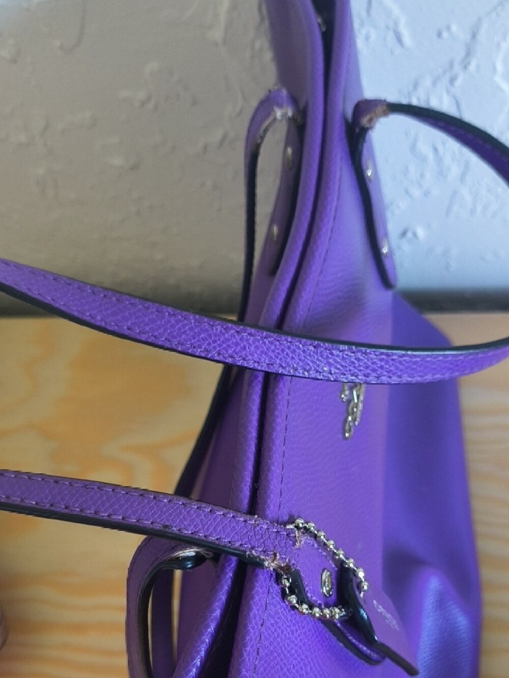 Coach Purple Leather Tote with Gold Logo Hardware - Picture 5 of 6